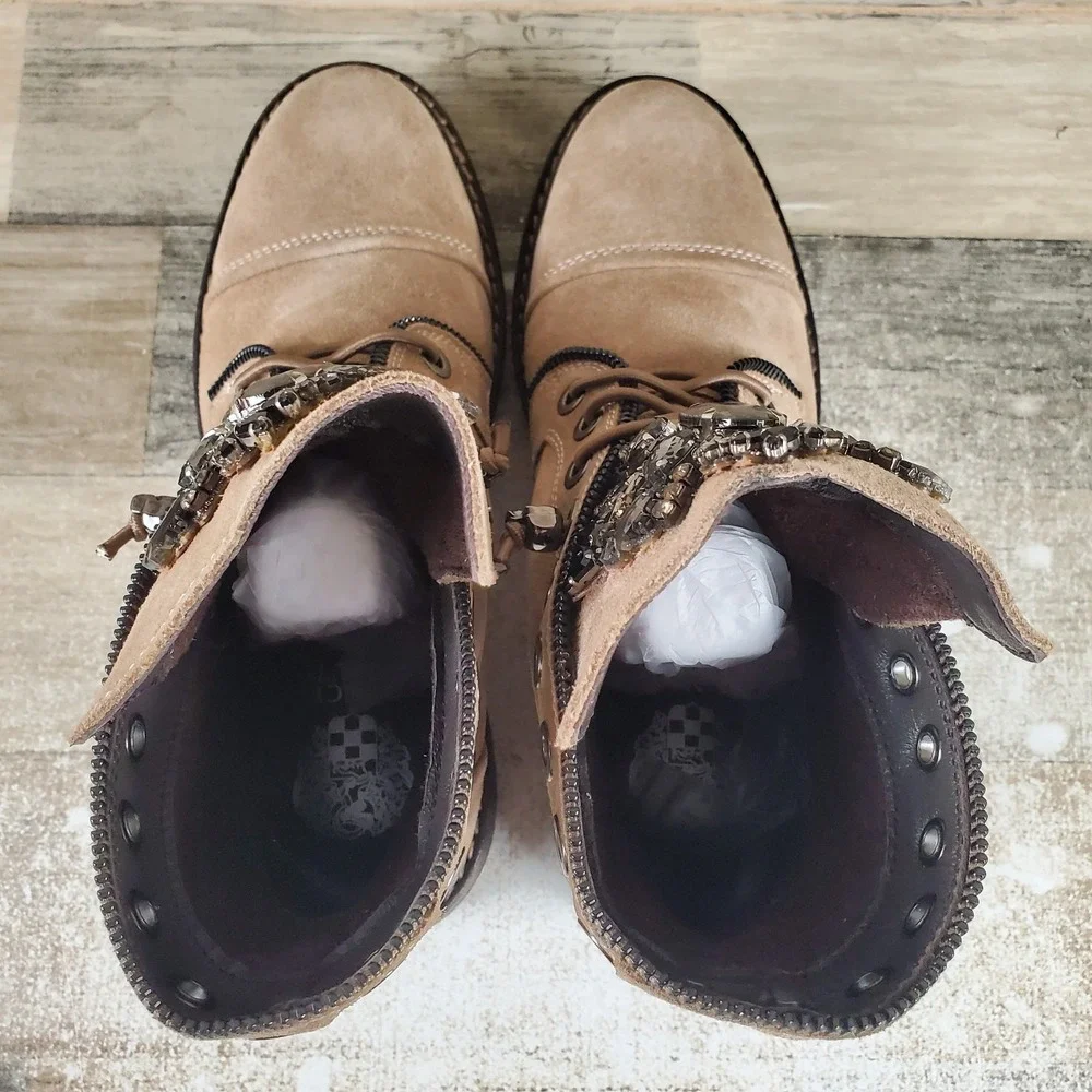 Vince Camuto Sefella Womens Ankle Boots Sz 8 M Vison Crosta Lace Up Round Toe